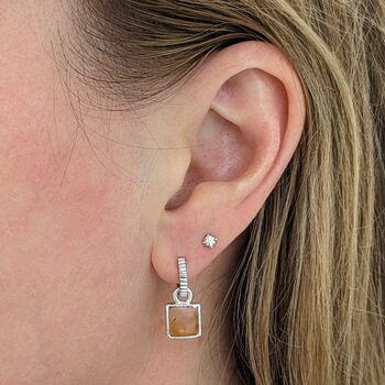 The Square Citrine Silver Gemstone Earrings, 2 of 5