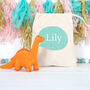 Orange Diplodocus Dinosaur Rattle And Personalised Bag, thumbnail 1 of 3
