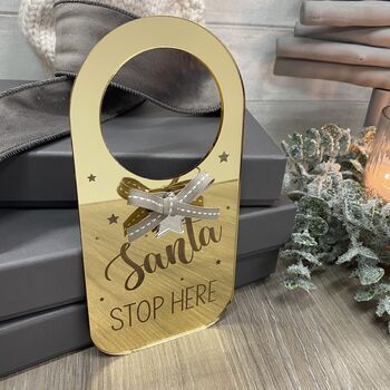Gold Santa Stop Here Sign Personalised For Children, 2 of 10