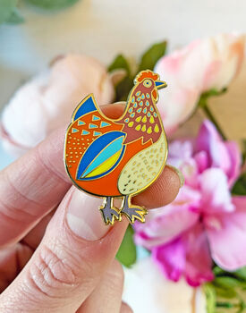 Folk Chicken Enamel Pin, 2 of 3