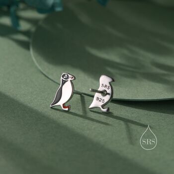 Sterling Silver Enamel Puffin Bird Stud Earrings, 5 of 12