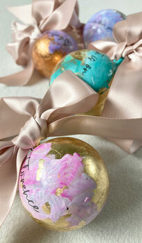 Personalised Gold Leaf Christmas Tree Bauble, 3 of 7