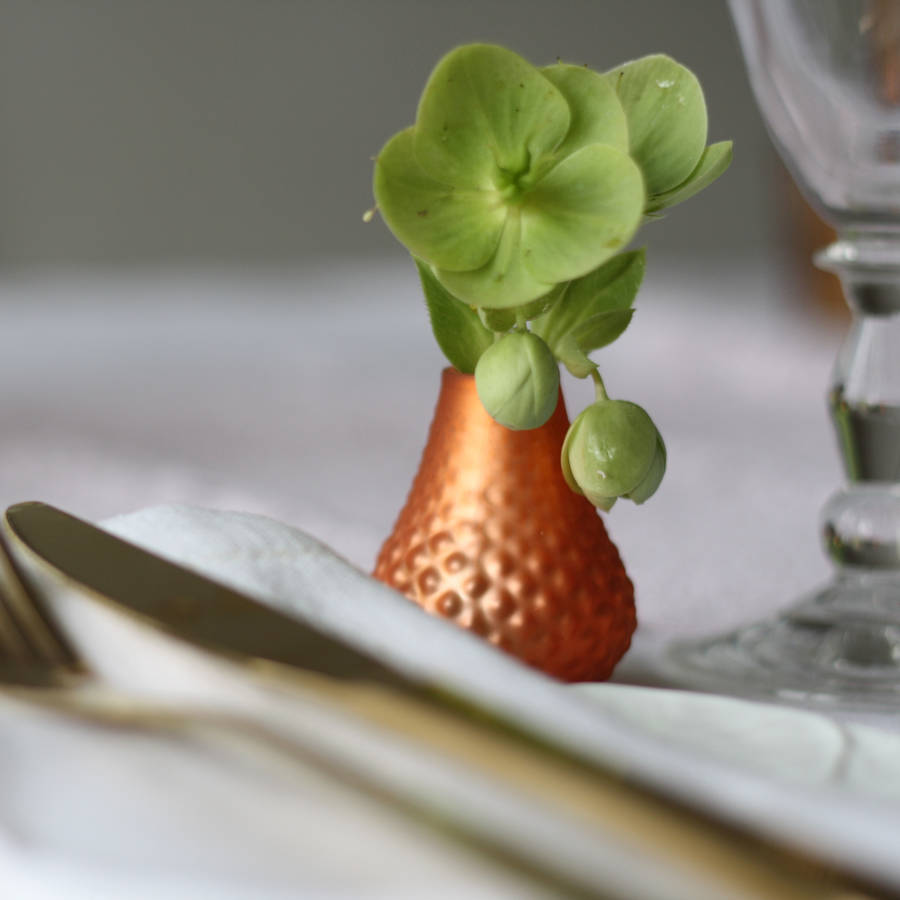 metallic copper, bronze and gold bud vases set of five by the wedding