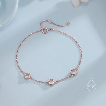 Sterling Silver Tiny Cz Trio Bracelet, 3 of 12