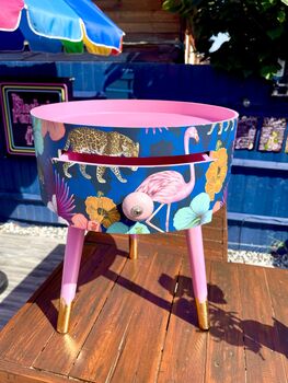 Navy And Pink Tropical Round Side Table, 2 of 5