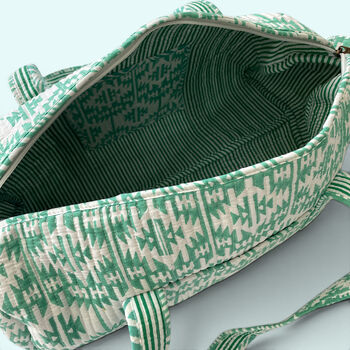 Large Weekend Duffle Bag | Mint Green Geometric Block Print, 5 of 7