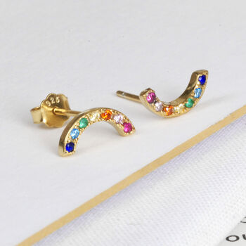 Rainbow Shaped Multicoloured Crystal Stud Earrings, 5 of 6