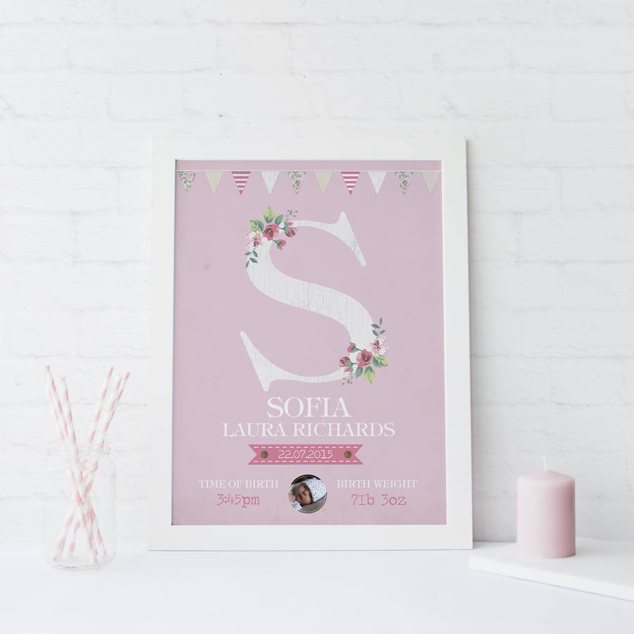 Personalised New Baby Girl Prints, 1 of 5
