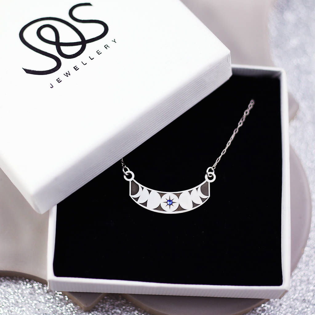 Sterling Silver Moon Phase Curved Bar Necklace By J&S Jewellery