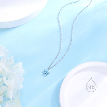 Tiny Aquamarine Blue Cz Flower Necklace, 6 of 12