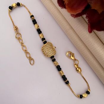 18k Gold Plated Black Bead Nazar Charm Bracelet, 3 of 5
