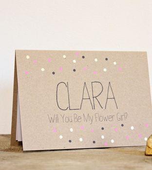Personalised 'Be My Flower Girl' Gold Dots Wedding Card, 2 of 4