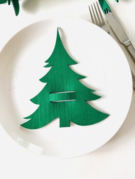 Eco Christmas Tree Cutlery Holder Set Of Six, 4 of 5