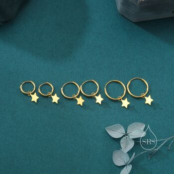 Sterling Silver Delicate Star Huggie Hoop Earrings, 4 of 12