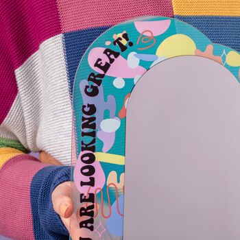 Personalised Retro Iridescent Arched Wall Mirror, 4 of 4