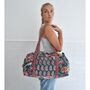 Block Printed Pine Green, Red And Mustard Floral Quilted Duffle Bag, thumbnail 3 of 9