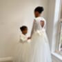 Long Sleeve Lace Flower Girl Dress – Heart Back Tulle Dress For Communion And Christening UK Handmade, thumbnail 7 of 9