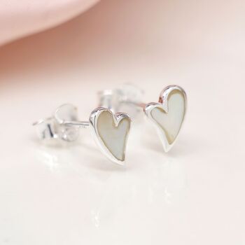 Tiny Sterling Silver Mother Of Pearl Heart Studs, 4 of 8