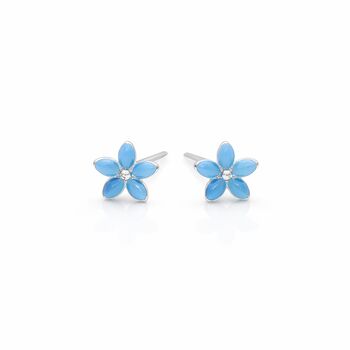 Sterling Silver Blue Forget Me Not Micro Stud Earrings – 4mm, 4 of 5