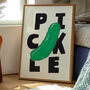 Green Pickle Hand Drawn Vegetable Illustration With Bold Typography Wall Art, thumbnail 7 of 7