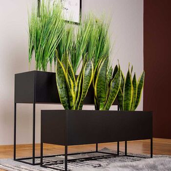 Black Very Long Metal Planter On Stand, 2 of 11