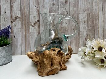 Melted Glass Jug On Driftwood Handcrafted Glass Vase, 3 of 9