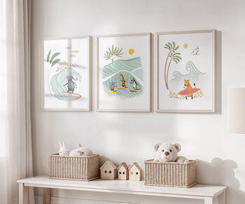 Safari Animal Surf Adventure Art Print Set, 2 of 2