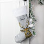 Personalised Stag Silver Grey Luxury Christmas Stocking, thumbnail 2 of 4