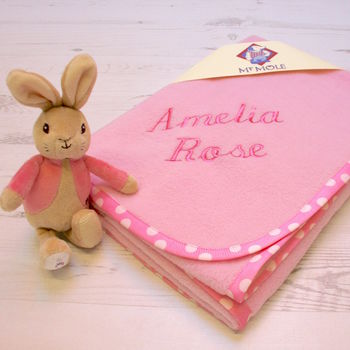 Personalised Blanket With Flopsy Bunny Rattle, 2 of 8