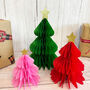 Christmas Honeycomb Tree Decorations Green, Red And Pink Set Of Three, thumbnail 4 of 4