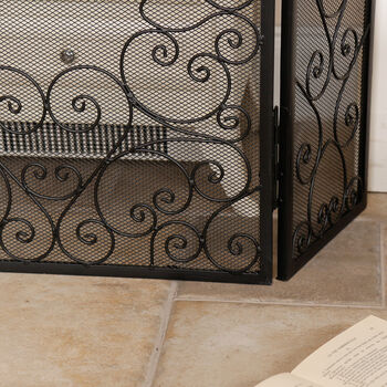 Ornate Scrolled Design Fire Screen And Spark Protector, 5 of 6