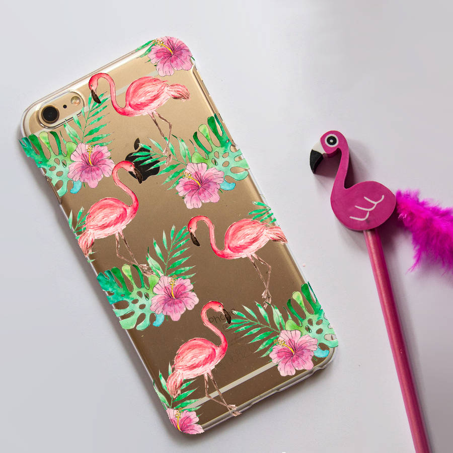 Clear Phone Case With Pink Flamingo Print, 1 of 2