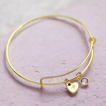 Personalised Heart Of Gold Birthstone Bangle, 3 of 8