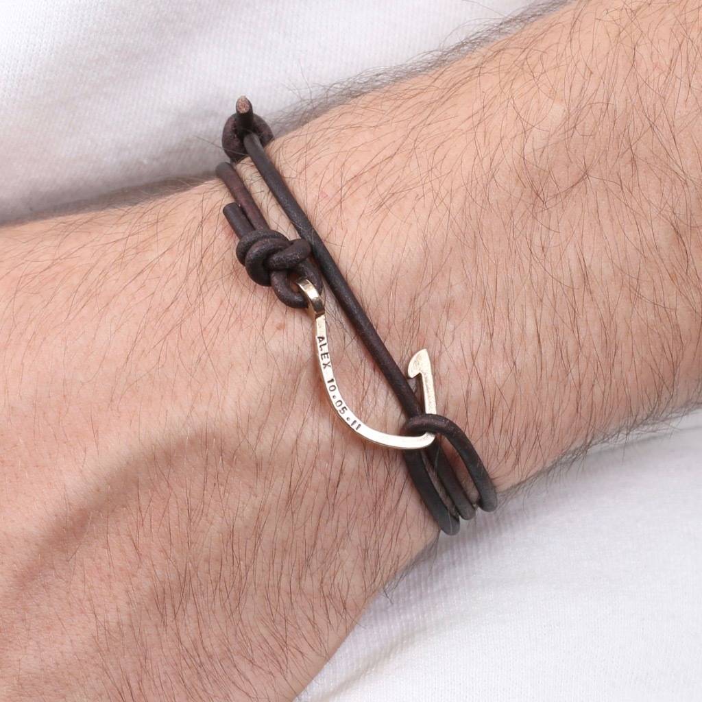 Personalised Men S Leather Hook Bracelet By Lisa Angel Personalised Men S Leather Hook Bracelet Blue With Sandblasted Brown