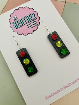 Traffic Light Glitter Earrings, 3 of 4