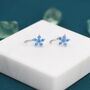 Blue Forget Me Not Flower Cz Huggie Hoop Earrings, thumbnail 5 of 11