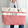 Rope Handle, Red Stripe, Navy Initials Beach Bag, thumbnail 1 of 5