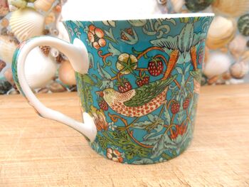 Set Of Six Palace Mugs In William Morris Teal Strawberry Thief Design, 9 of 12