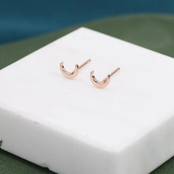 Tiny Crescent Moon Stud Earrings In Sterling Silver, 8 of 12