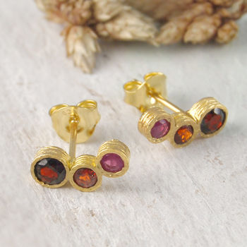 Garnet And Ruby January Birthstone Gold Plated Earrings, 2 of 4