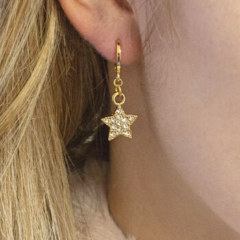 Crystal Star Huggie Hoop Earrings, 3 of 9