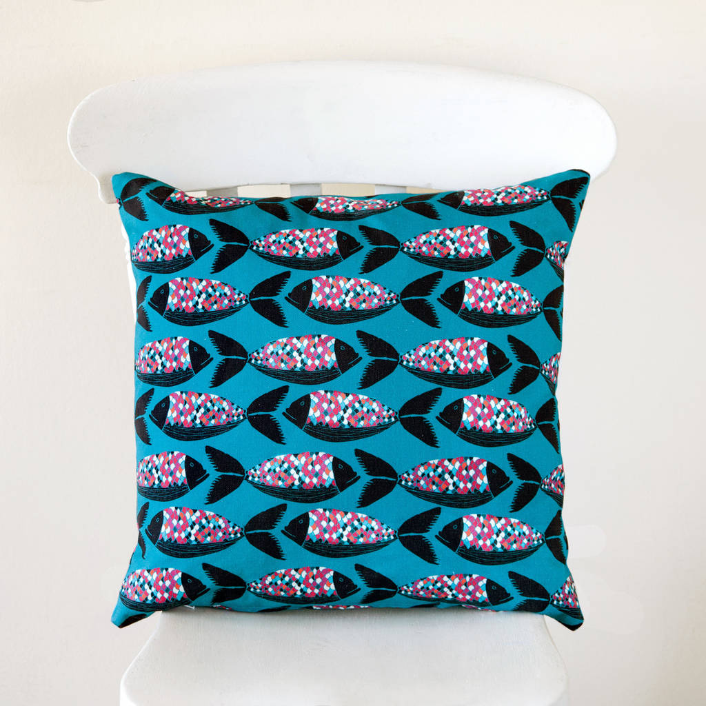 colourful scallop fish handmade cushion cover by made by ilze