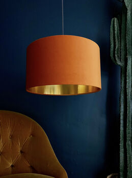 Rust Orange Velvet Lampshades With Gold Lining, 2 of 10