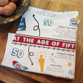 Personalised 50th Birthday Tea Towel Gift, 7 of 12