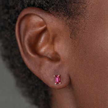 Sterling Silver Ruby Baguette Stud Earrings – 6mm X 4mm, 5 of 6