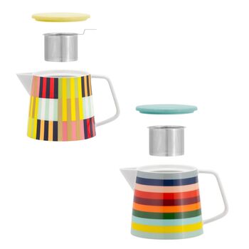 Porcelain Striped Tea Pot With Filter And Matching Mugs, 2 of 9