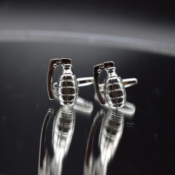 Grenade Cufflinks Silver Statement Gift For Men Bold And Cool Design, 5 of 6