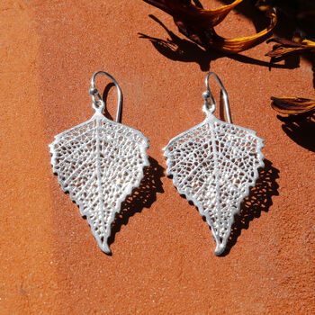 Sterling Silver Large Birch Leaf Earrings, 2 of 3