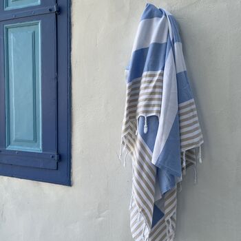Padstow Peshtemal Towel Sky Blue / Beige, 7 of 11