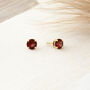 Solid 9ct Yellow Gold January Garnet Birthstone Stud Earrings, thumbnail 2 of 8